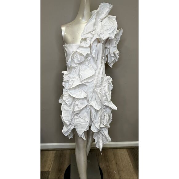 NWT AKNVAS Jagger Cutout Ruffle One-Shoulder Mini Dress White Size 6 $995 - Picture 3 of 12